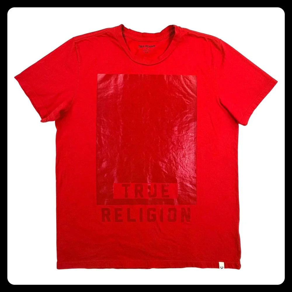 True Religion Graphic T-Shirt Mens XL Red 100% Cotton Made in USA Tonal Logo